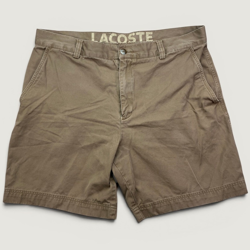 Lacoste Mens 36 Chino Shorts Brown Cotton Casual Classic Fit Flat Front